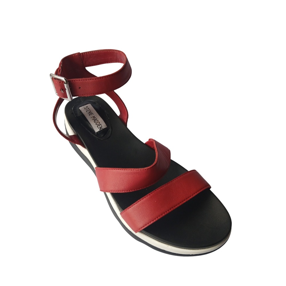 Steve Madden Womens Red Leather Ankle Strap Platform Wedge Sandals - Picture 3 of 7